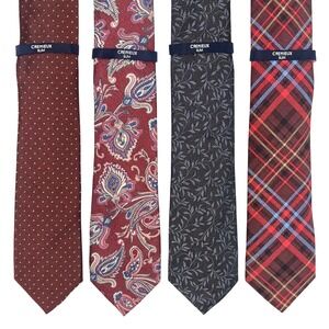 CREMIEUX Slim Tie LOT OF 4 Men's Necktie‎ Red Gray Plaid Paisley Dot Silk Cotton